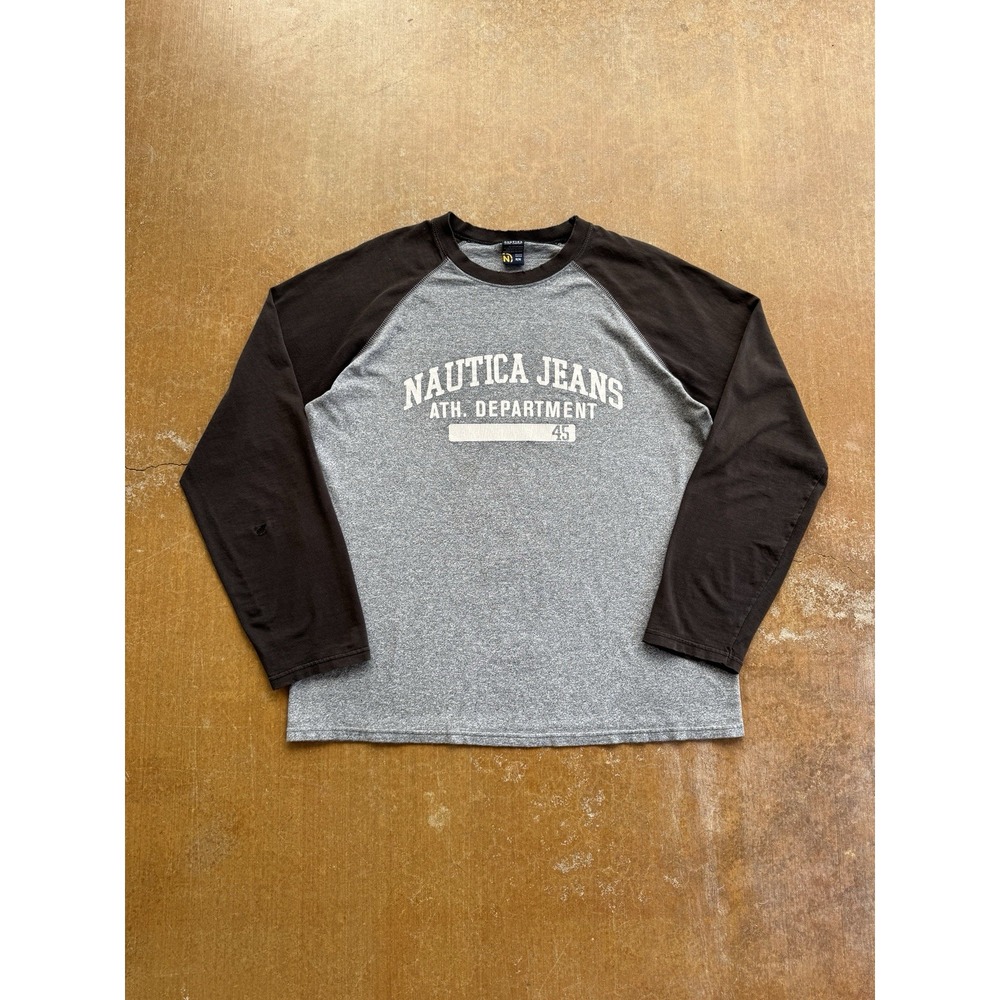 VTG 90s Nautica Jeans Two Tone Raglan Long Sleeve T-Shirt Skater Y2K Spell Out M
